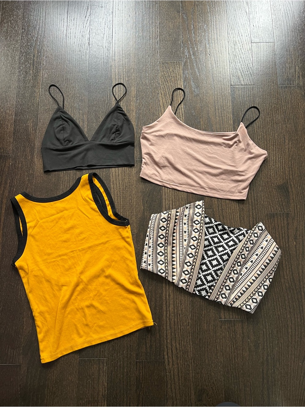 Assorted Women’s Bralettes & Tank Tops - Black, Mauve, Mustard & Pattern, Size S